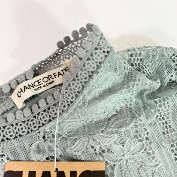 Chance Or Fate Blouse Womens Medium Green Floral Lace Mock Neck Long Sleeve NEW - Picture 7 of 13